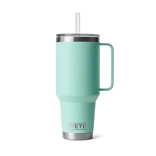 Image of YETI Rambler 42 oz Tumbler with Handle and Straw Lid, Travel Mug Water Tumbler, Vacuum Insulated Cup with Handle, Stainless Steel, Seafoam
