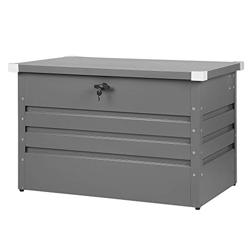 Beliani Metall-Gartentruhe 300 l grau Kissenbox Auflagenbox für die Terrasse wasserdicht Aufbewahrungsbox Gartenbox… – Bild 4