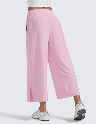 Image of CRZ YOGA Lightweight Wide Leg Crop Pants 25 inch | Casual, Travel, Comfy, Soft, Split, Loose Fit, Pockets, for Women
