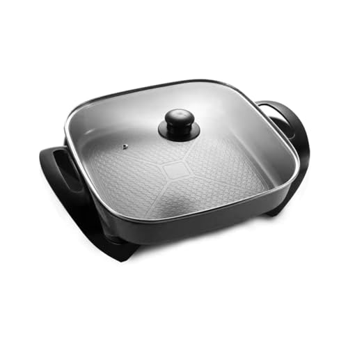 1500W Electric Frying Pan 12x12 Non-Stick Electric Skillet Multi Cooker with Glass Lid & Adjustable Thermostat 5L Fast Heating Large Family Size for Stir Fry Pancakes & Hot Pot Easy Clean