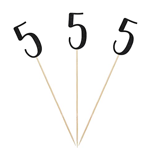 Black Glitter 5th Birthday Centerpiece Sticks, 12-Pack Number 5 T...
