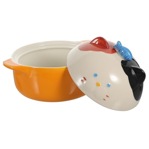 OFFIGAM 可愛い猫柄ラーメン丼 蓋付きダブルハンドル付き 深めの食器 家用オフィス向けサラダや麺類に適した多用途ボウル