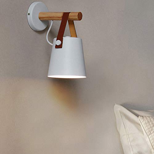 Iyoee Wall Sconce Lighting Fixture,White Industrial Bedroom Bedside Wall Lamp Brown Leather And Wood Bathroom Vanity Lighting Fixtures #TOP6