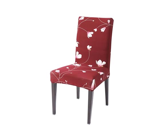 Image of Stretchable Dining Chair Cover - Washable, Removable, Anti-Slip, Protector, Universal Fit (Set of 1, Maroon Floral Vine)
