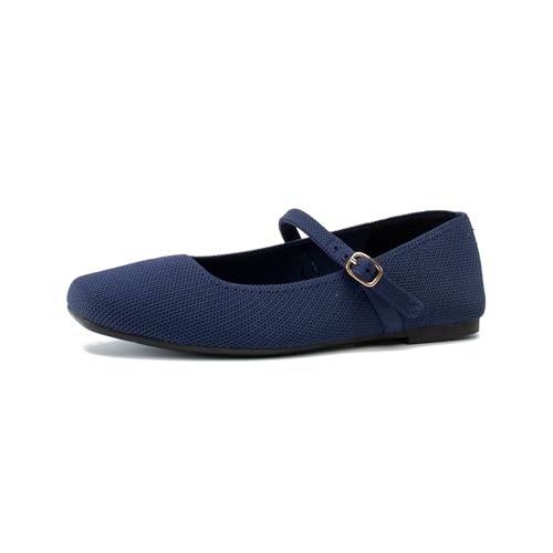 Image of Soesyi Knit Flats for Women Square Toe Flats Casual Ballet Flats with Ankle Strap,Mary Jane Shoes Women Comfortable for Dressy Office