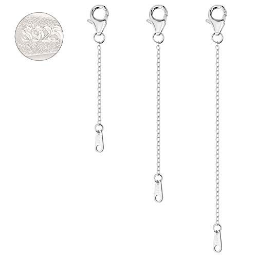 3Pcs 925 Sterling Silver Necklace Extender Chain Extenders Bracelet Extension for Jewellery Making 2 3 4 Inch (Silver)