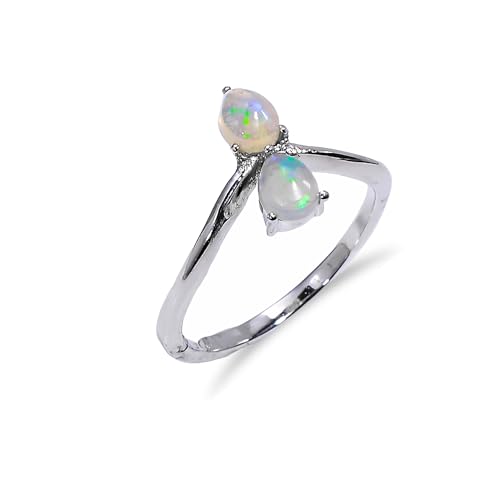 Bague opale de feu naturelle en argent 925, cadeau pierre de naissance octobre