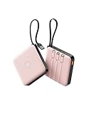 Coowisty Powerbank 20000mAh USB-C 22.5W Schnellladung, Tragbarer Akku mit 4 Integrierten Kabeln & LED-Display, Kompatibel mit iPhone Tablets (Rosa)