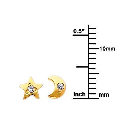 Wellingsale 14K Yellow Gold Polished Moon And Star Stud Earrings With Screw Back4