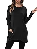 Aphratti Womens Long Sleeve Tunic Tops to Wear with Leggings Casual Spring Long Shirts with Pockets Black Medium