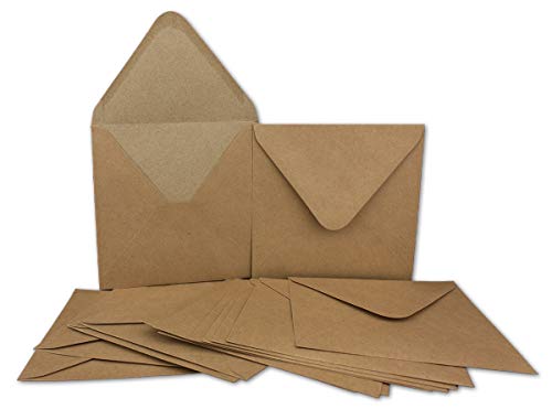 Cartes pliantes carrées 13,5x13,5 cm lot de 100 cartes marron recyclées avec enveloppes