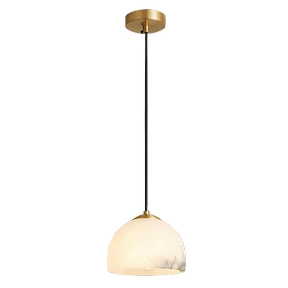 FEITENGDA Modern Dome Alabaster Shade Pendant Light Mid Century Minimalist Stone Hanging Lamp Nordic White Marble Black Chandelier for Dining Room Bedroom Living Room