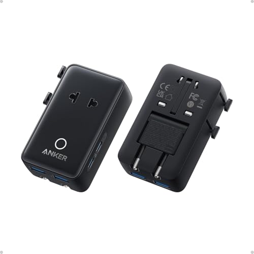 Anker Nano Travel Adapter Worldwide, Universal Reseadapter med 4 x USB, 2 x USB C, 2 x USB A och 1 x AC, Socket Adapter för Tyskland, USA, England, Kan användas i över 200 länder