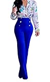 A ADILACA Women's Stretchy High Waisted Wide Leg Button-Down Pants, Trousers Women, Royal Blue Dress Pants Women, Women's High Waist Straight Pants (Royal Blue, S)
