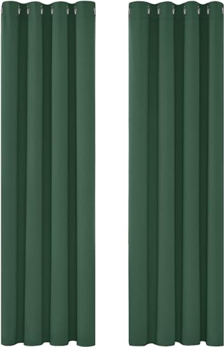Deconovo Super Soft Blackout Curtains Energy Saving Curtains Blackout Eyelet Curtains for Baby Nursery Forest Green W55 x L79 One Pair