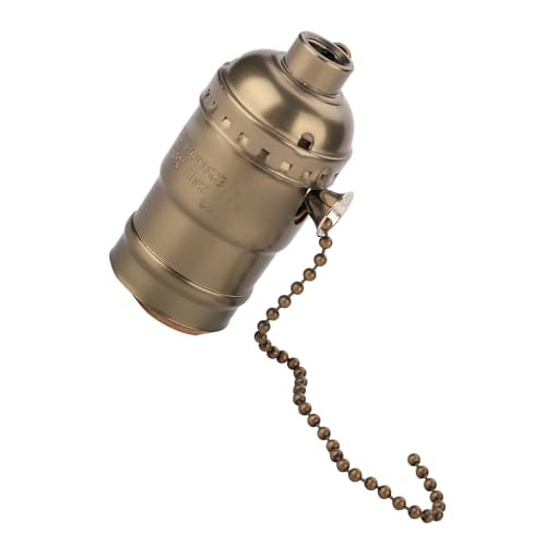 E27 Aluminum Vintage Light Socket Desk Lamp Holder with Pull Chain for Home Kitchen Bedroom Bar Decor (Antique Brass)
