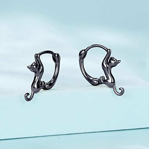 MUNDELL 925 Sterling Silver Cute Cat Huggie Hoop Earrings for Cat Lovers Hypoallergenic Hoop Earrings Statement Fine Jewelry4