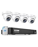 ZOSI 3K 5MP Lite H.265+ Home Security Camera System, 8 Channel Surveillance DVR with AI Human Vehicle Detection and 4 x 1080p Weatherproof CCTV Dome Camera Outdoor Indoor, 80ft Night Vision, 1TB HDD