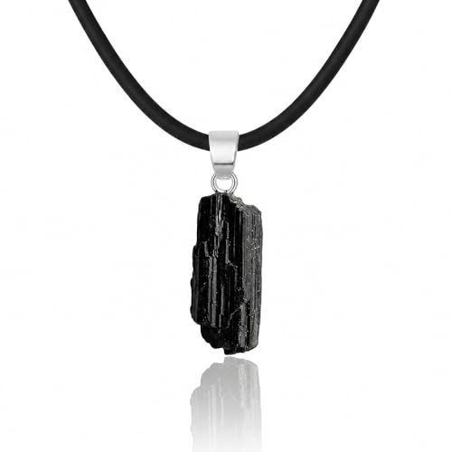 Agni Colgante Turmalina Negra Natural con Cordón   Collar Artesanal Mineral Hombre y Mujer, Amuleto de Protección Espiritual, Piedra Energética Esotérica, Joya Boho Unisex (Natural sin marco)