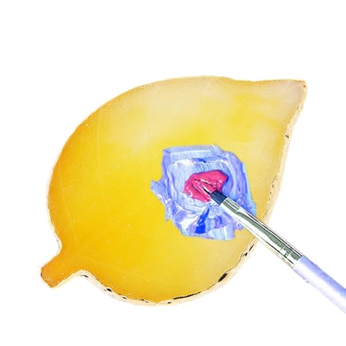 EUBUY Nail Art Palette,Resin Nail Art Palette,Nail Art Palette Gold Edge Nail Holder Resin Agate Ornaments Nail Gel Color Makeup Display Board Mixed Color Pallet, Medium, Starry Sky Yellow