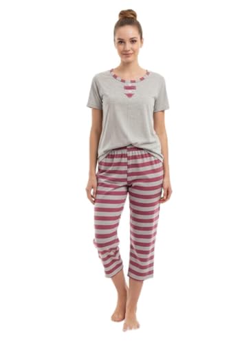 Pijama Pescador Capri Adulto Feminino Blusa Calça Curta Confortável (BR, Alfa, GG, Regular, Regular, Rosa) 315a9AX0KGL. SL500