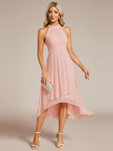 Image of Ever-Pretty Women's Halter Chiffon Midi Cocktail Wedding Guest Dress