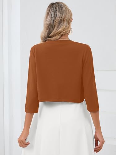 Image of Heymoments Women's 3 /4 Sleeve Casual Shrugs Lightweight Open Front Cropped Cardigan for Dresses