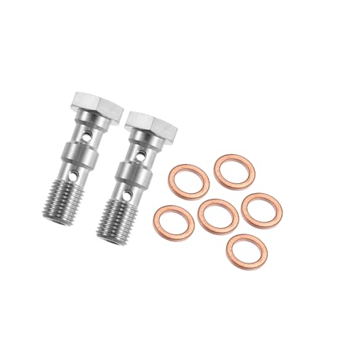 Pernos banjo AN3 acero inoxidable con arandelas cobre Motoforti para doble latiguillo