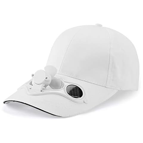 YOYOHO Summer Solar Panel Powered Cooling Fan Baseball Cap Outdoor Peaked Sun Visor Hat - White Cover