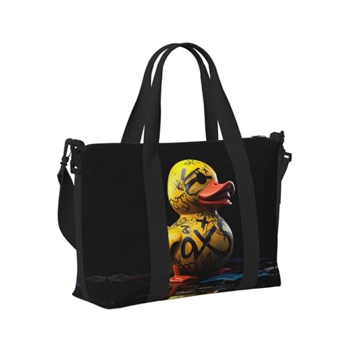 Laptop Tote Bag for Women Work - Graffiti Yellow Duck Gym Bag for Women Men, Personal Item Crossbody Travel Bags Carry On, Overnight Weekender Bags for Women Travel