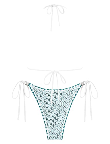 Image of ZAFUL 2 Piece Halter Bikini Sets Hollow Out Triangle Bikini for Women Sexy Bathing Suit High Waisted Side Tie Swimsuits