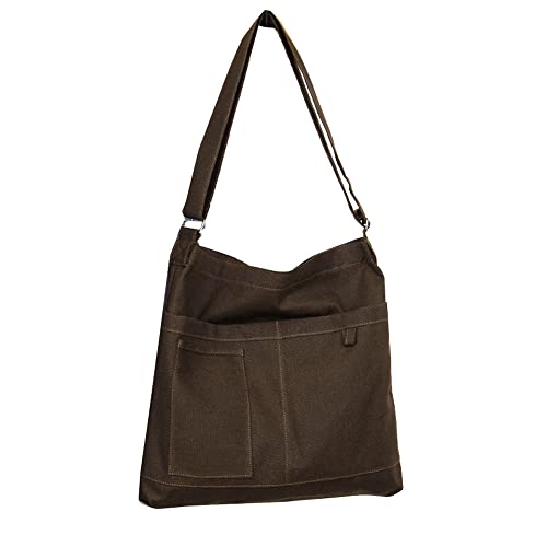 Kehpish Bolsa Tote de Algodão Econômica, Bolsa de Ombro Hobo Feminina Bolsa Transversal com 3 Bolsos Externos, Zíper