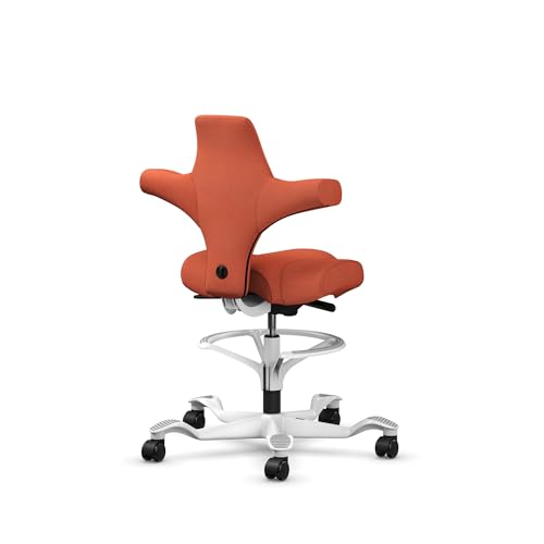 Image of HAG Capisco Sit to Stand Chair-White Frame-Upholstered Burnt Red-with Foot Ring