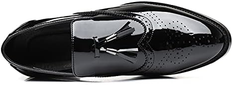 Santimon Men's Wingtip Tassel Slip On Loafers Brogue Patent Leather Lined Dress Casual Breathable Formal Shoes Black 9.5 US | Image 3