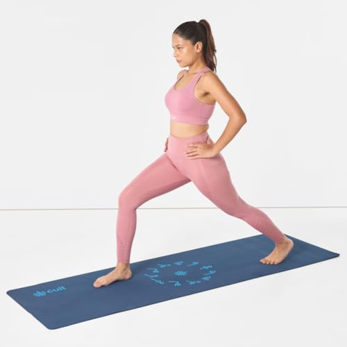 Image of Cult Aroma Infused TPE Yoga Mat 6 mm Anti Skid Non Slip Exercise Mat with Carry Bag for Yoga Workout Gym Blue