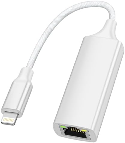 Lightning 有線LANアダプター、ライトニング-RJ45 30-100/Mbps 高速安定伝送、i-Phone 有線 LAN コネクタ i-Pad/i-Phone 14/13/i-Phone 14Pro/12/XR などに対応 プラグアンドプレイ 電源不要 (ホワイト, 20cm)