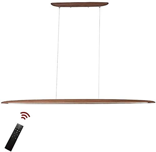 Chandelier LED bois dimmable 36W long réglable avec télécommande pour salle à manger 130cm