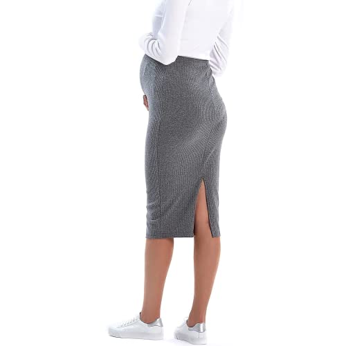Ginkana Maternity Skirts High Waist Stretchy Ribbed Knit Maternity Midi Pencil Skirt For Pregnant Women,Dark Grey,M #TOP4