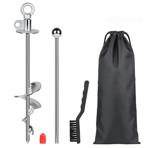 SWAWIS Piquet d'attache pour Chien Argent 38cm avec Anneau Rotatif à 360°, pour Chiens Pesant Moins de 100kg, avec Brosse de Nettoyage et Levier, pour...
