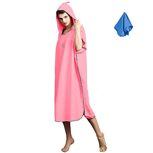 Toalla cambiadora de surf, poncho de microfibra con capucha ligera y de secado rápido, talla única, rosa
