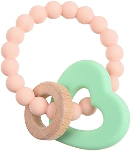 Chewbeads - Brooklyn Teething Toy - Silicone Teething Ring & Wood Teether for Infants, Babies & Toddlers - Baby Teether & Modern Baby Rattle - Medical Grade Silicone Baby Toy 3-6 Months - Blush