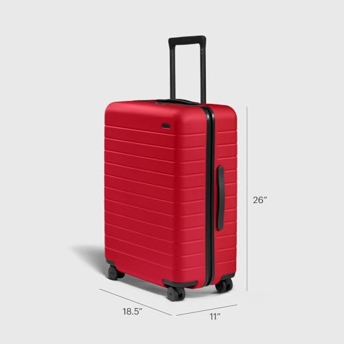 Image of Away Medium Checked Luggage, Lightweight Hard Shell Suitcase with Spinner Wheels, Durable Rolling Luggage, TSA Lock, 26 Inch, Cherry Red