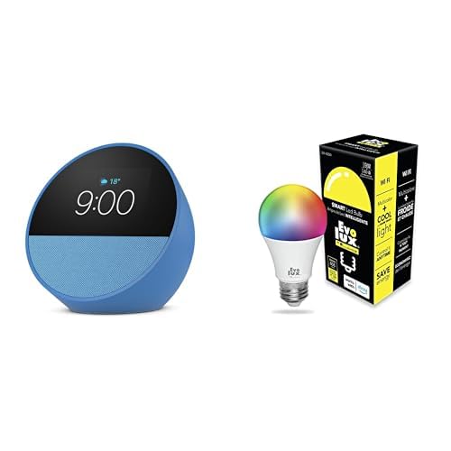 Echo Spot (2024 release) + Evolux Smart Bulb | Ocean Blue