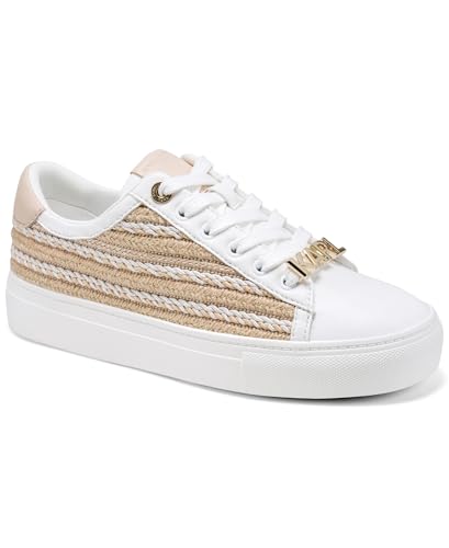 KARL LAGERFELD Paris Women's Cate Lace up Sneaker with Espadrille Detail, Natural/Bright White, 8