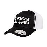 Love Sketches Embroidered Make Fishing Great Again Trucker Hat Adjustable Snapback Mesh Baseball Cap for Men Women Black/White