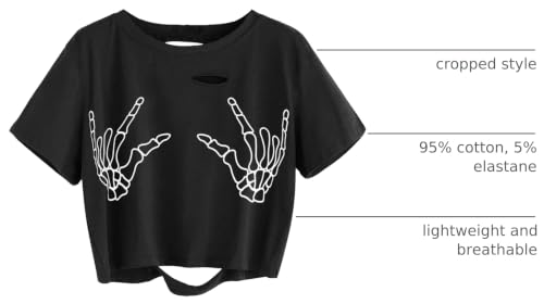Image of Avanova Women Skull Finger Graphic Distressed Tee Shirt Ripped Short Sleeve Crop Tops