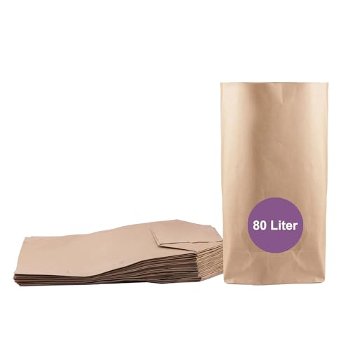 ZURAS® - 25 bolsas de basura de papel de 80 l para contenedores orgánicos de papel, resistentes a la humedad y al desgarro