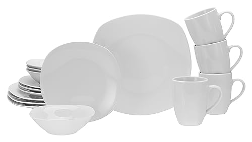 Schöner bianca cocci Creatable 13915, Serie Square Bianco Nuovo, Set di stoviglie Servizio da tavola 16 Pezzi