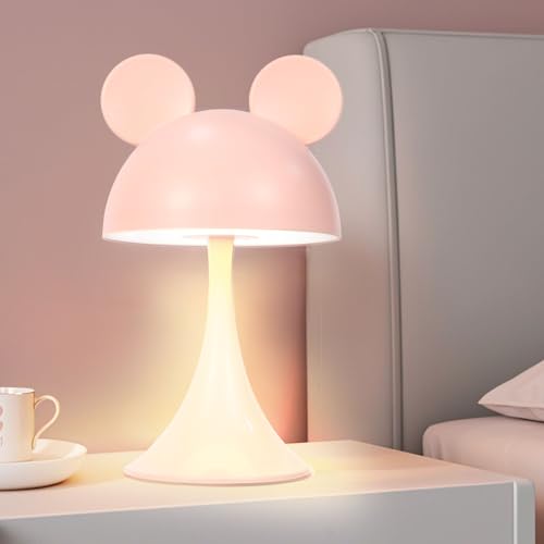 MARZIUS LED Desk Lamp Rechargeable Mouse Shaped Desk Lamp Dimmable Cute Bedside Lamp (Pink)
