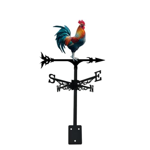 Metal Rooster Weathervane Yard Barn Ornament Colorful Weather Vane Roof Vivid Cock Wind Direction Indicator Outdoor Garden Art Decor (A)